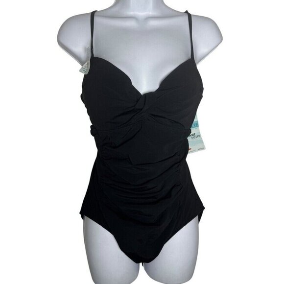 Spanx Love Your Assets Black One Piece SwimSuit Ruched Underwire Push Up size XL - Picture 9 of 9